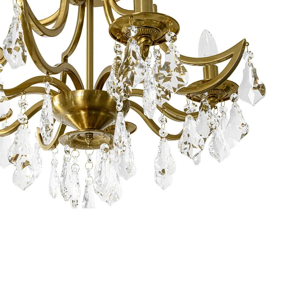 Brass 5-Light Candle Style Crystal Crown Semi Flush Mount - Image 12