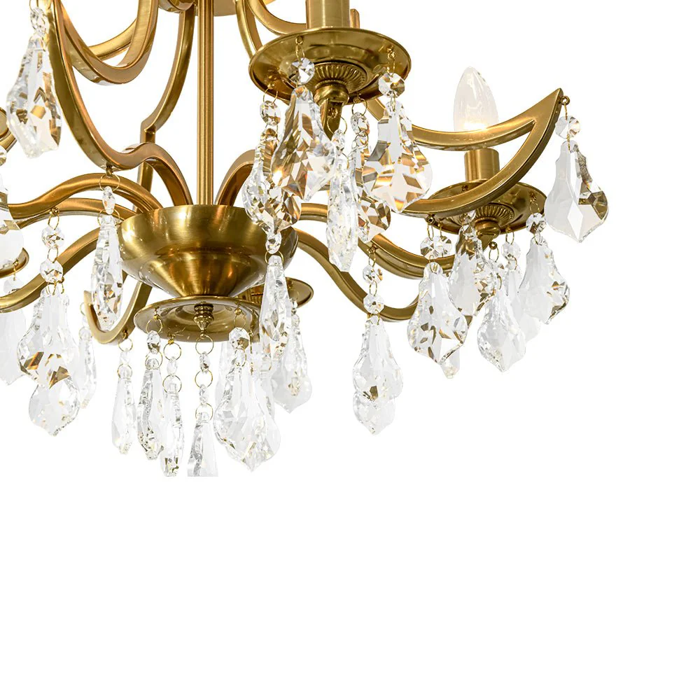 Brass 5-Light Candle Style Crystal Crown Semi Flush Mount - Image 13