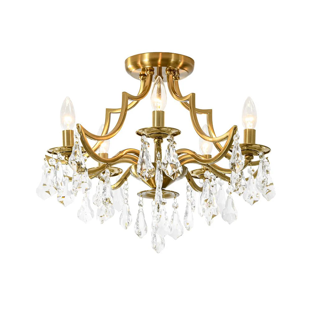 Brass 5-Light Candle Style Crystal Crown Semi Flush Mount - Image 5