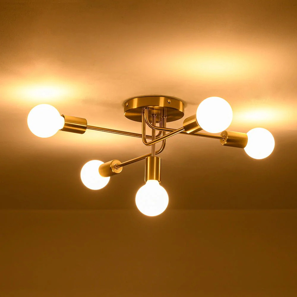 Brass 5-Light Tiered Linear Sputnik Semi Flush Mount - Image 13