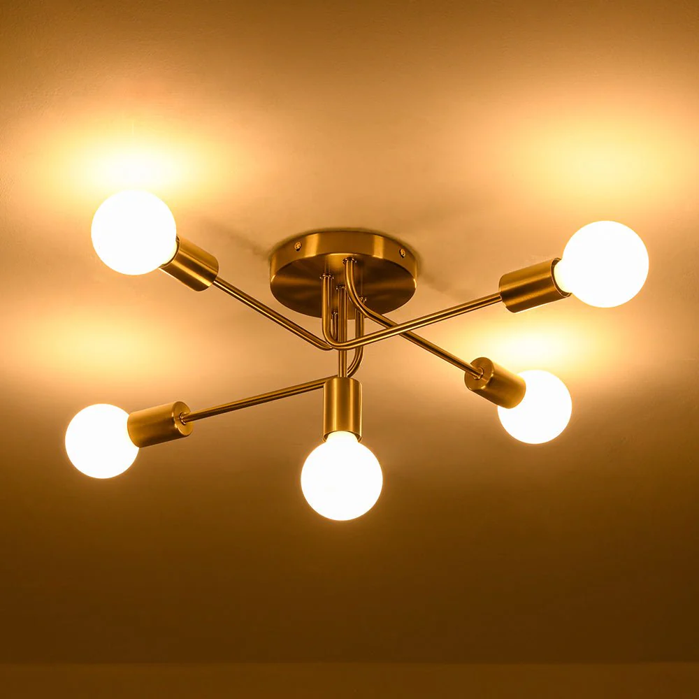 Brass 5-Light Tiered Linear Sputnik Semi Flush Mount - Image 14