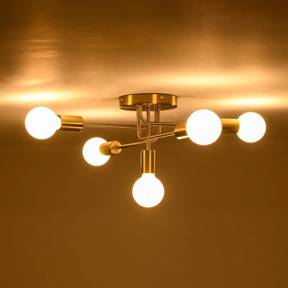 Brass 5-Light Tiered Linear Sputnik Semi Flush Mount - Image 15