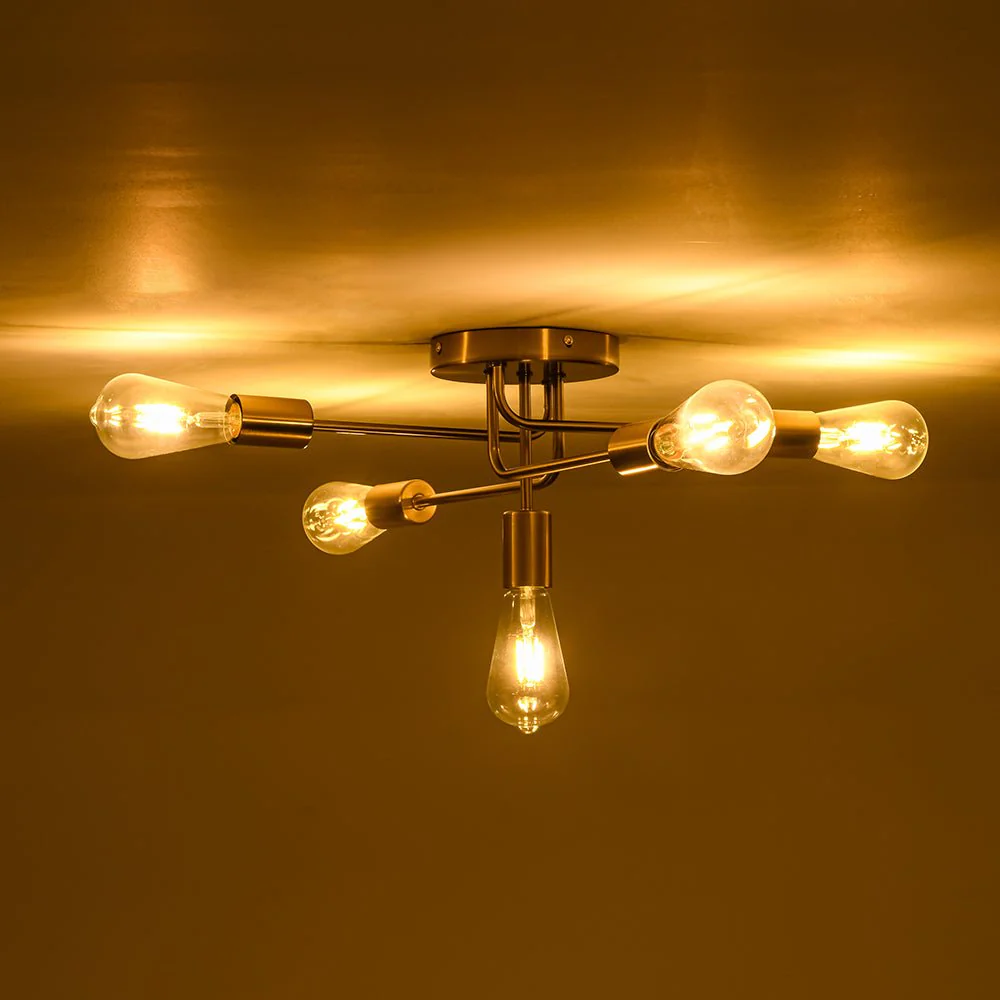 Brass 5-Light Tiered Linear Sputnik Semi Flush Mount - Image 16