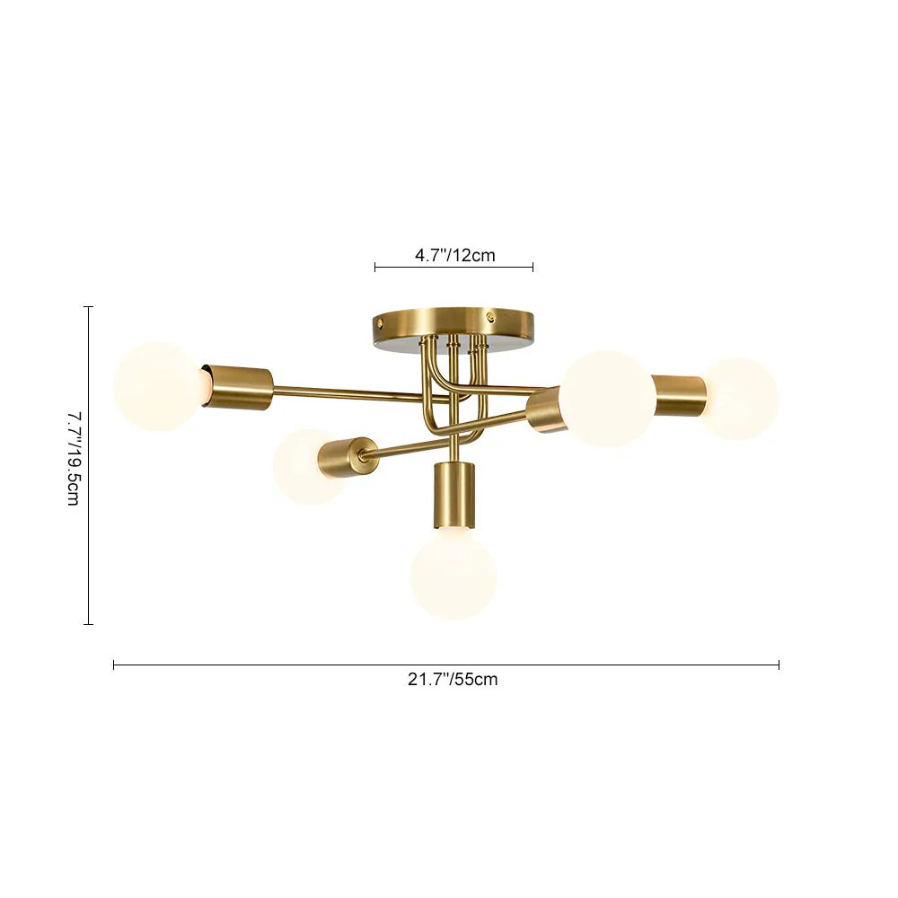 Brass 5-Light Tiered Linear Sputnik Semi Flush Mount - Image 17
