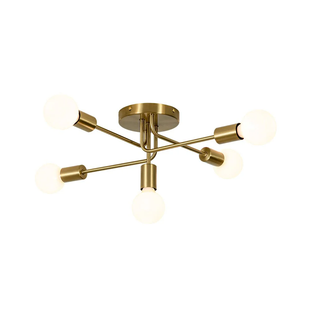 Brass 5-Light Tiered Linear Sputnik Semi Flush Mount - Image 3