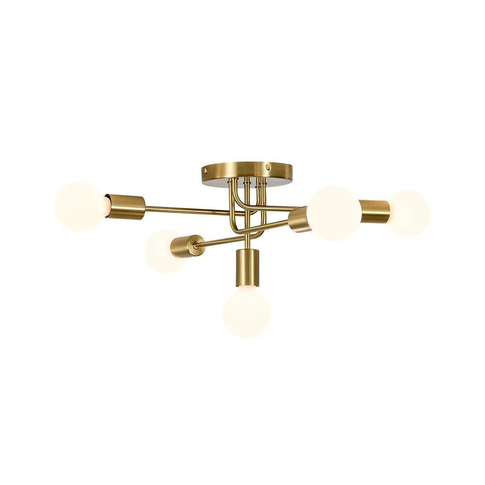 Brass 5-Light Tiered Linear Sputnik Semi Flush Mount - Image 5