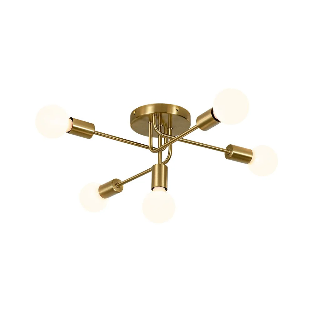 Brass 5-Light Tiered Linear Sputnik Semi Flush Mount - Image 6