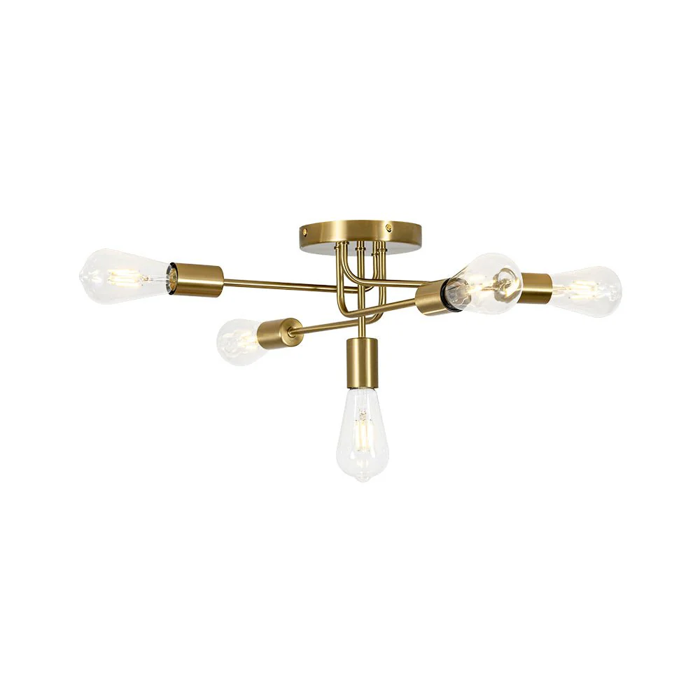Brass 5-Light Tiered Linear Sputnik Semi Flush Mount - Image 7