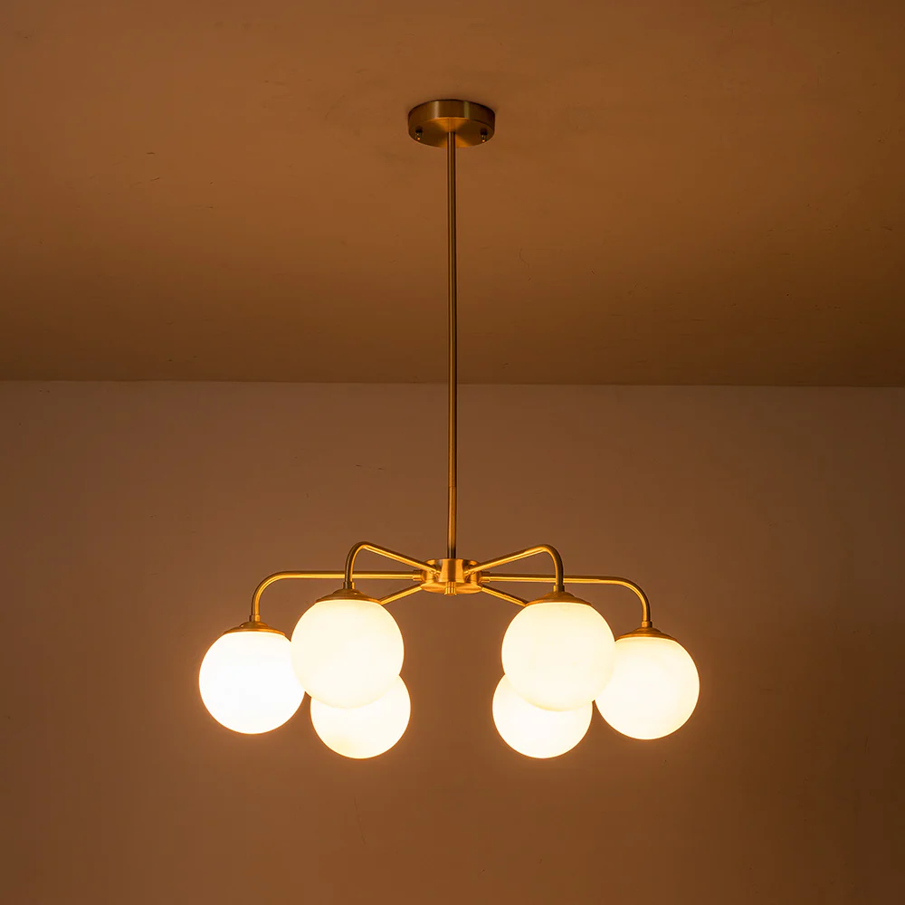Brass 6-Light Milky White Globe Round Chandelier - Image 11