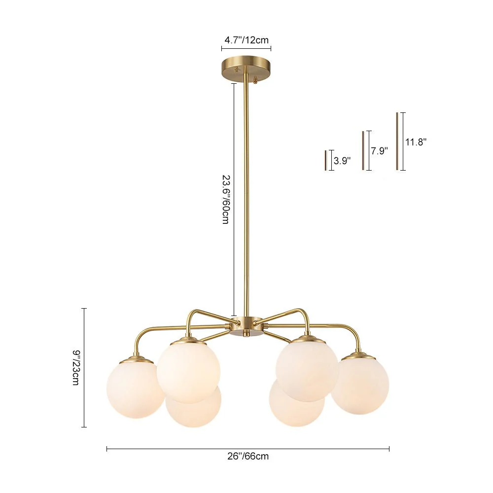 Brass 6-Light Milky White Globe Round Chandelier - Image 12