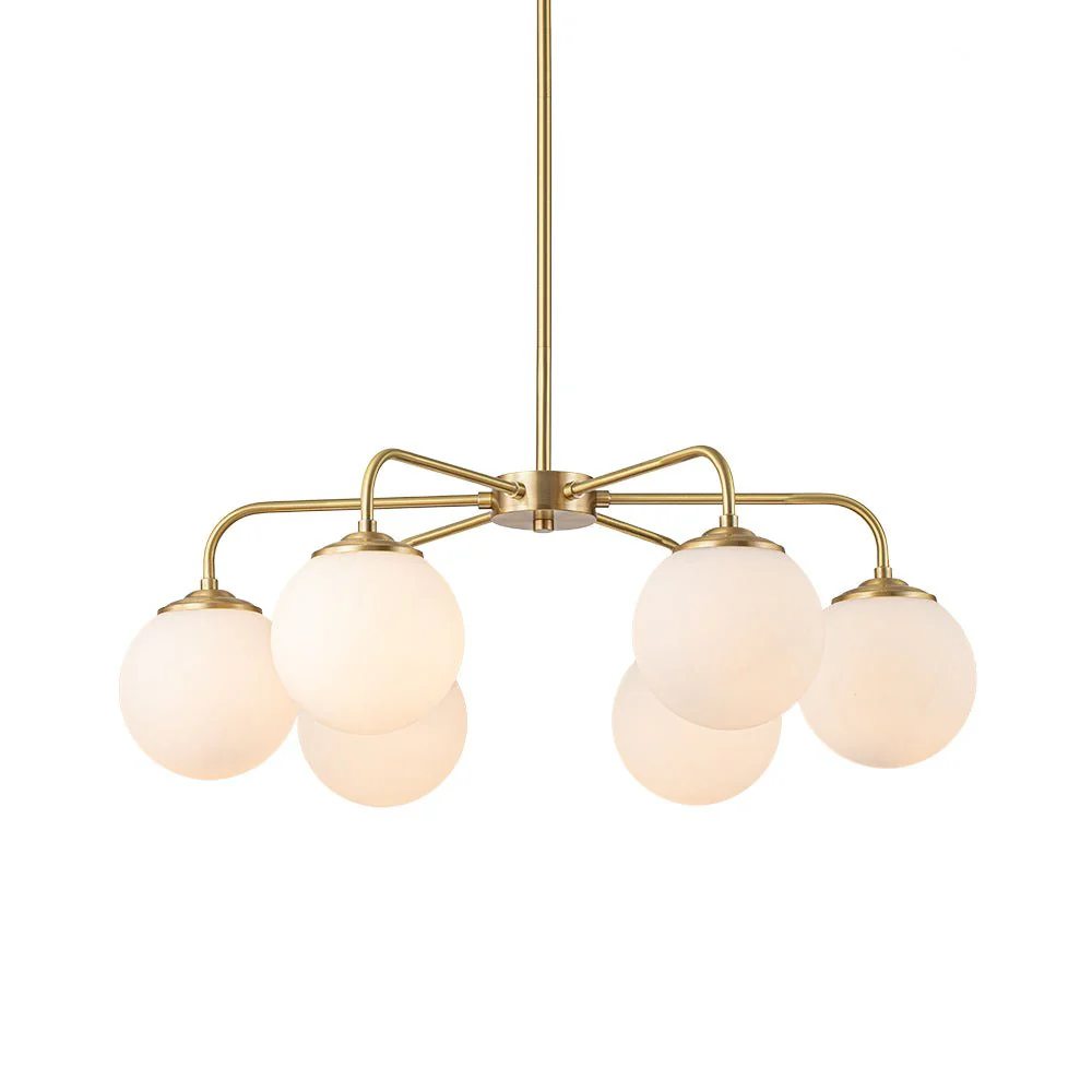 Brass 6-Light Milky White Globe Round Chandelier - Image 3