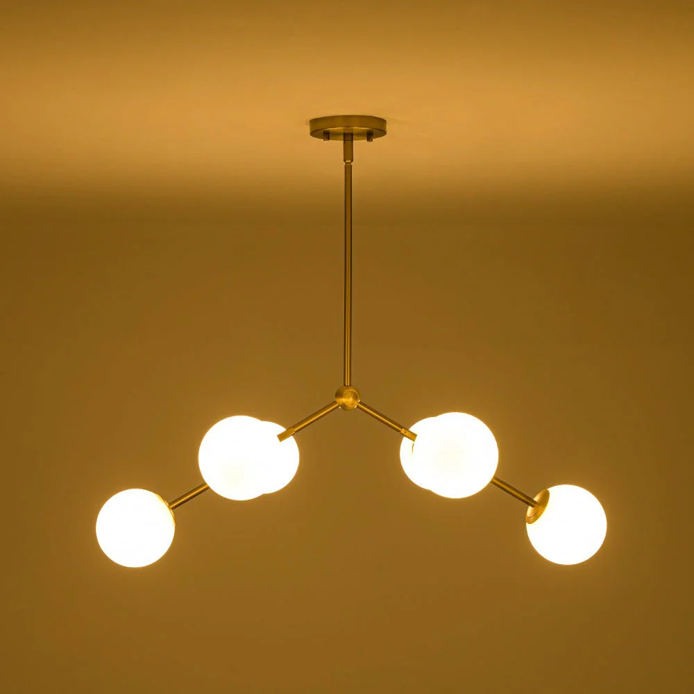 6-Light Opal Glass Globe Linear Branch Sputnik Chandelier - Image 15