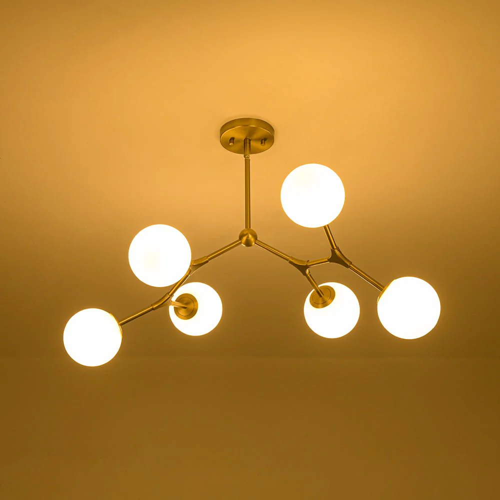 6-Light Opal Glass Globe Linear Branch Sputnik Chandelier - Image 16