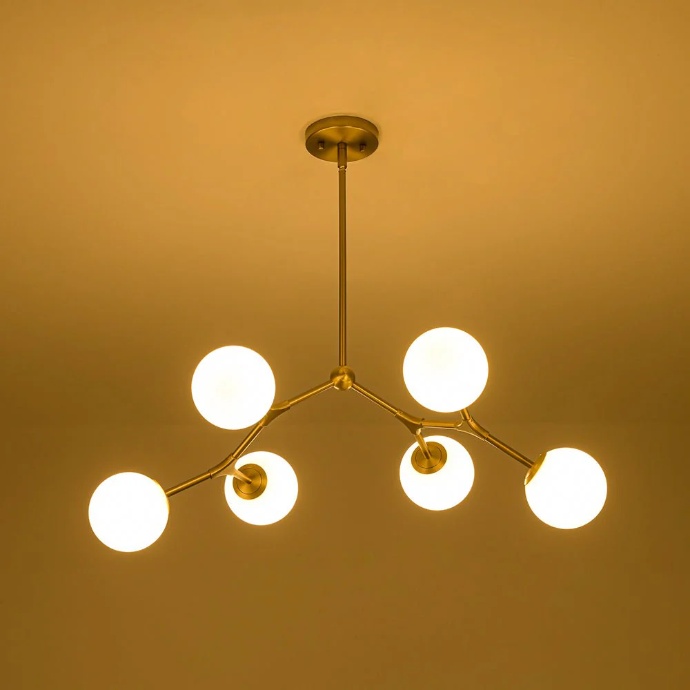 6-Light Opal Glass Globe Linear Branch Sputnik Chandelier - Image 17