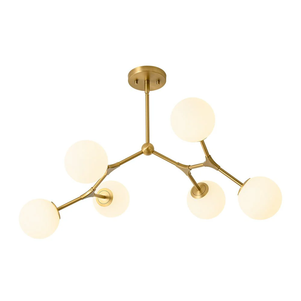 6-Light Opal Glass Globe Linear Branch Sputnik Chandelier - Image 4