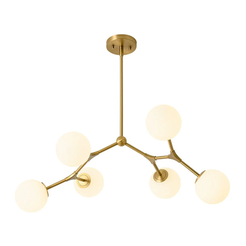 6-Light Opal Glass Globe Linear Branch Sputnik Chandelier - Image 5
