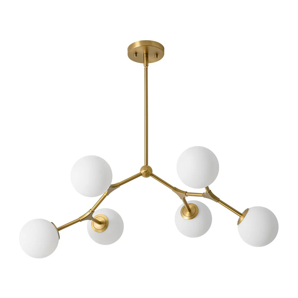 6-Light Opal Glass Globe Linear Branch Sputnik Chandelier - Image 6