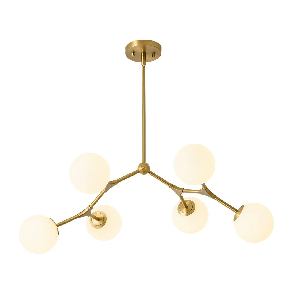 6-Light Opal Glass Globe Linear Branch Sputnik Chandelier - Image 7