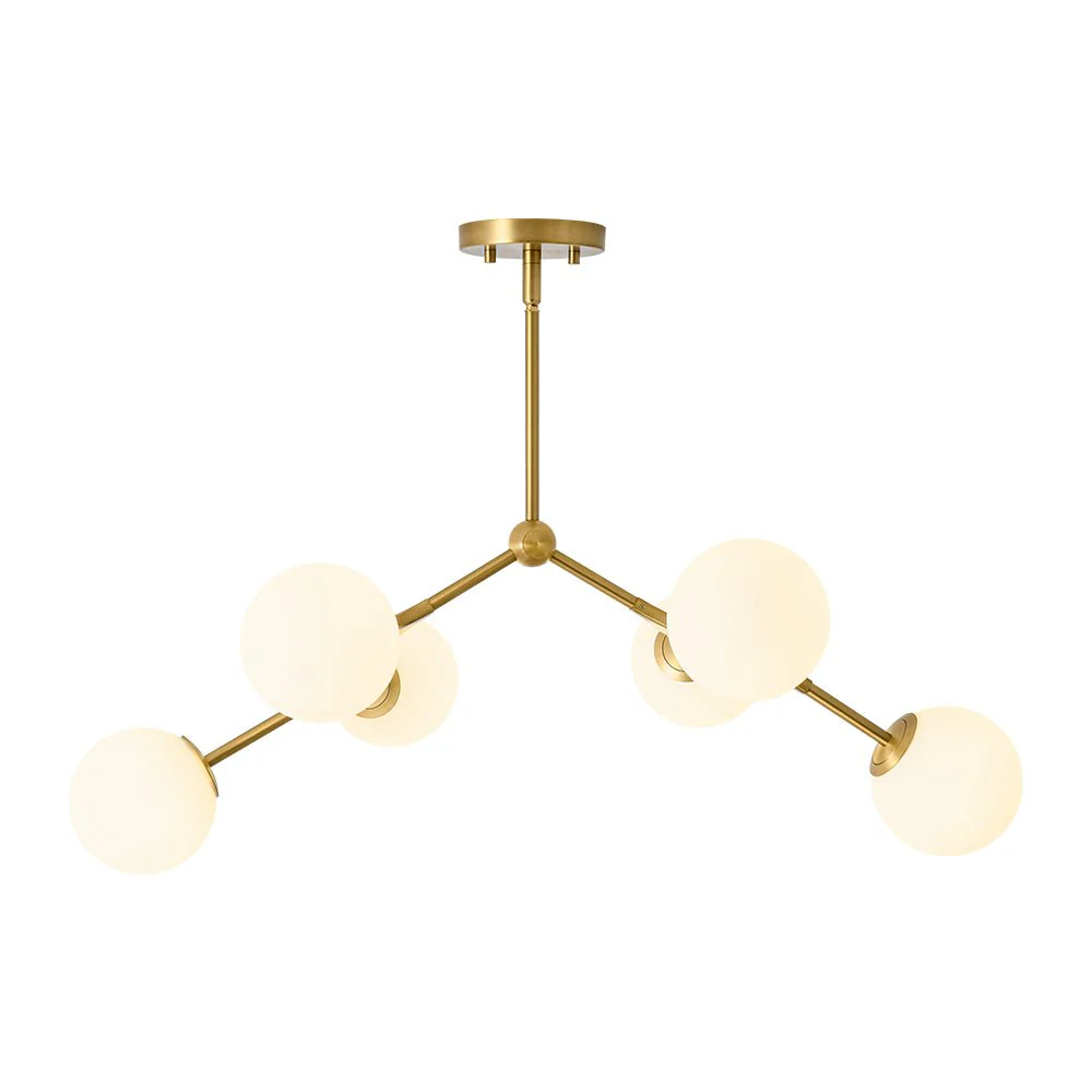 6-Light Opal Glass Globe Linear Branch Sputnik Chandelier - Image 8