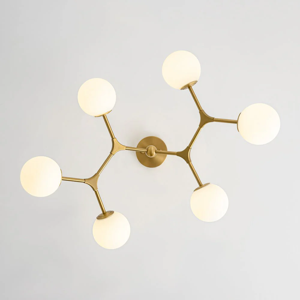 6-Light Opal Glass Globe Linear Branch Sputnik Chandelier - Image 9
