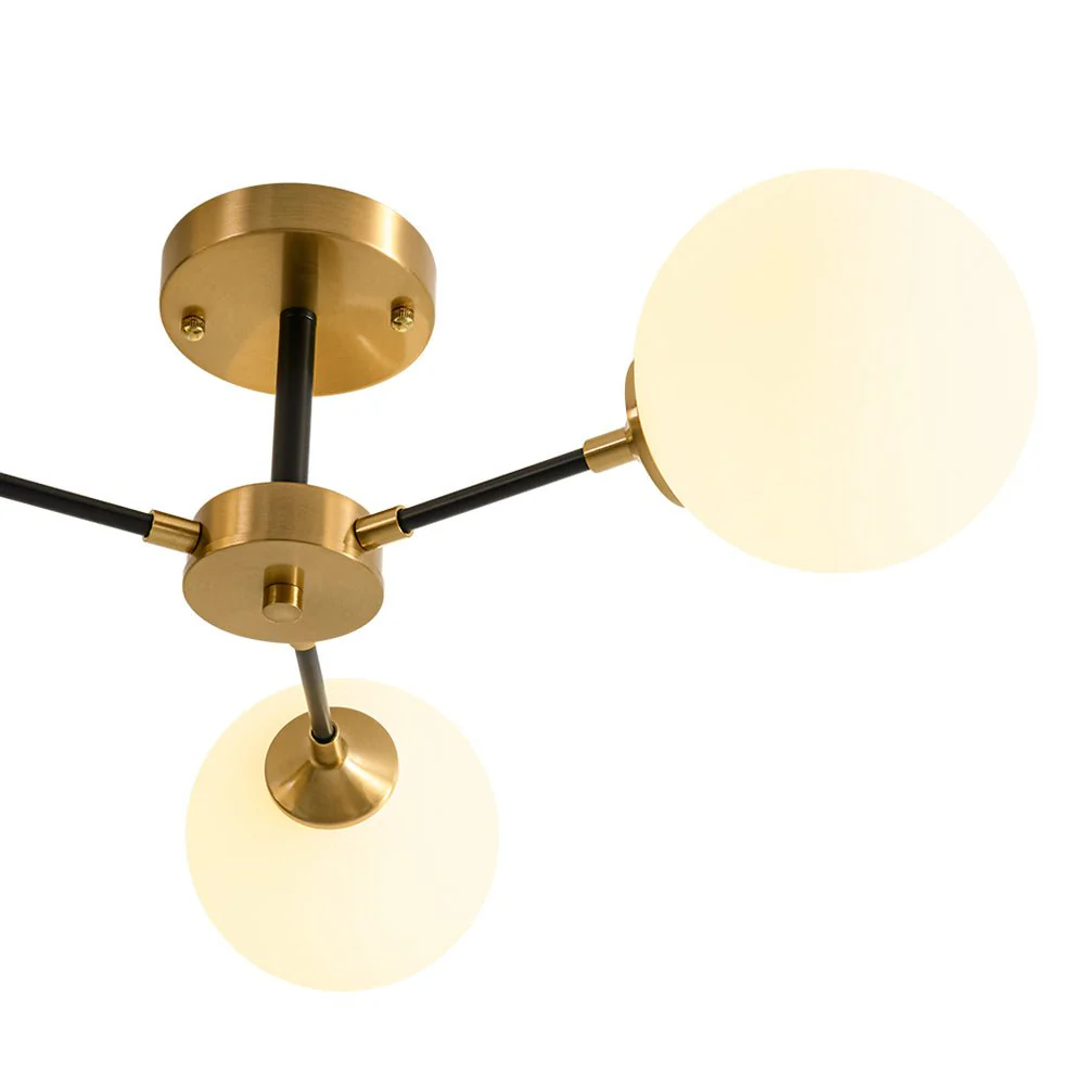 Brass Black 3-Light Frosted Glass Globe Semi Flush Mount - Image 12