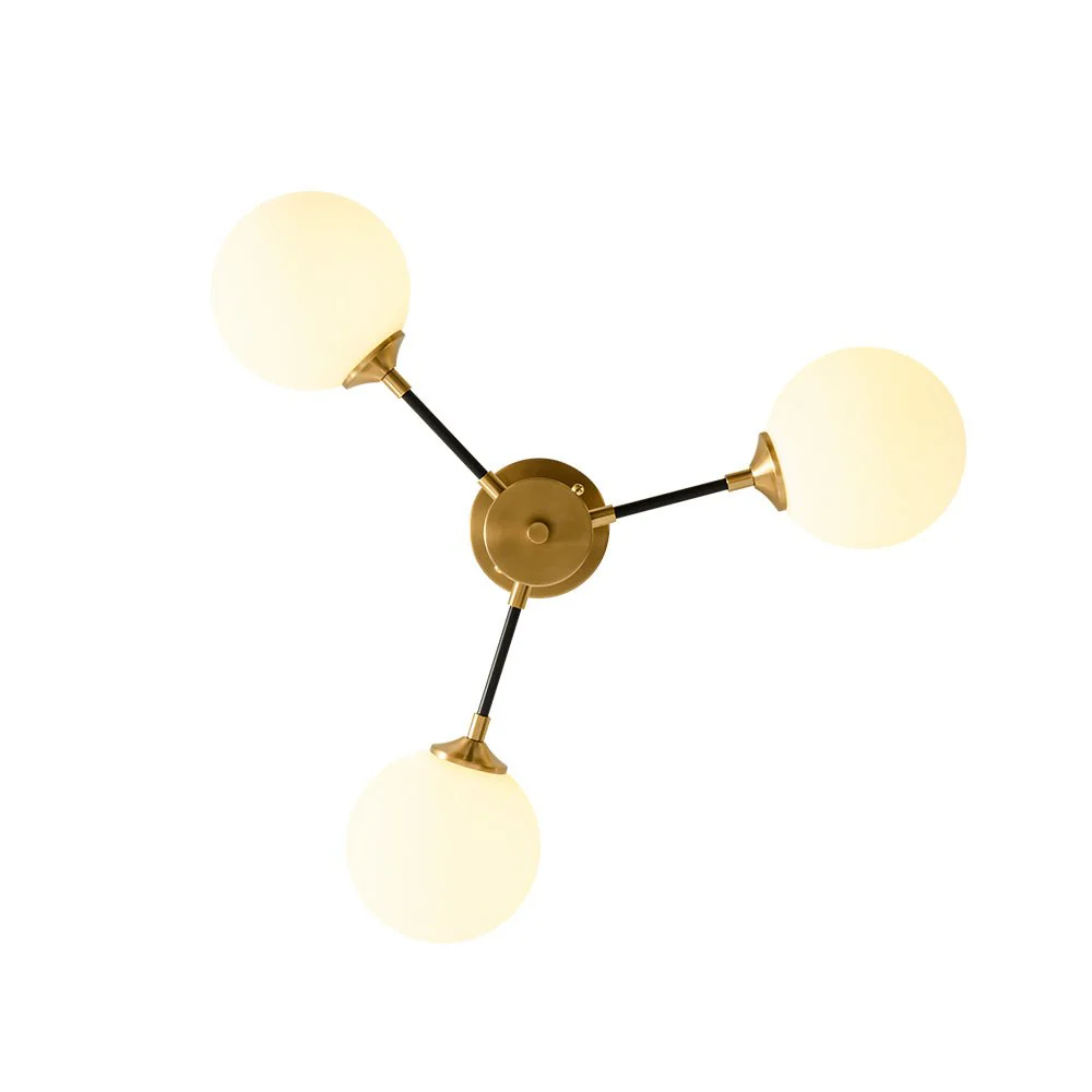 Brass Black 3-Light Frosted Glass Globe Semi Flush Mount - Image 14