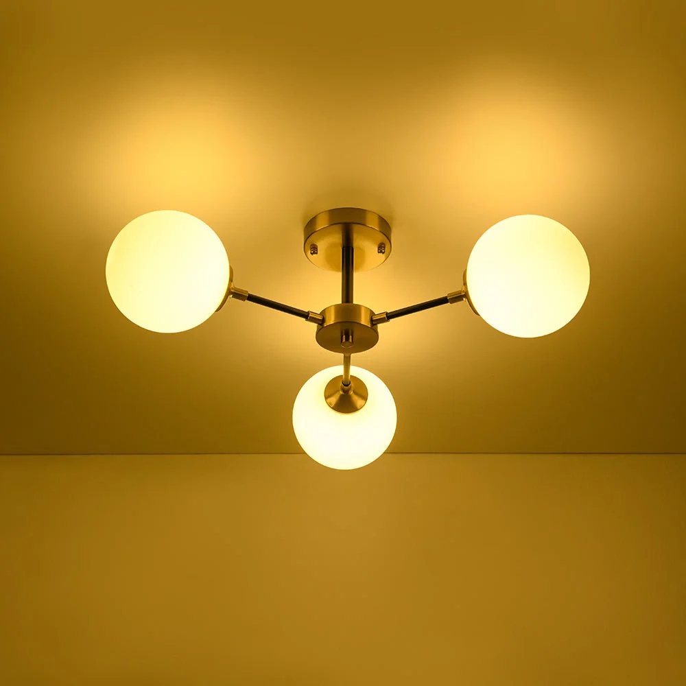 Brass Black 3-Light Frosted Glass Globe Semi Flush Mount - Image 15