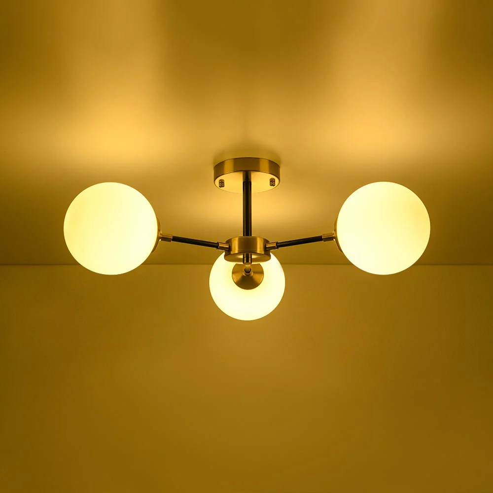 Brass Black 3-Light Frosted Glass Globe Semi Flush Mount - Image 16