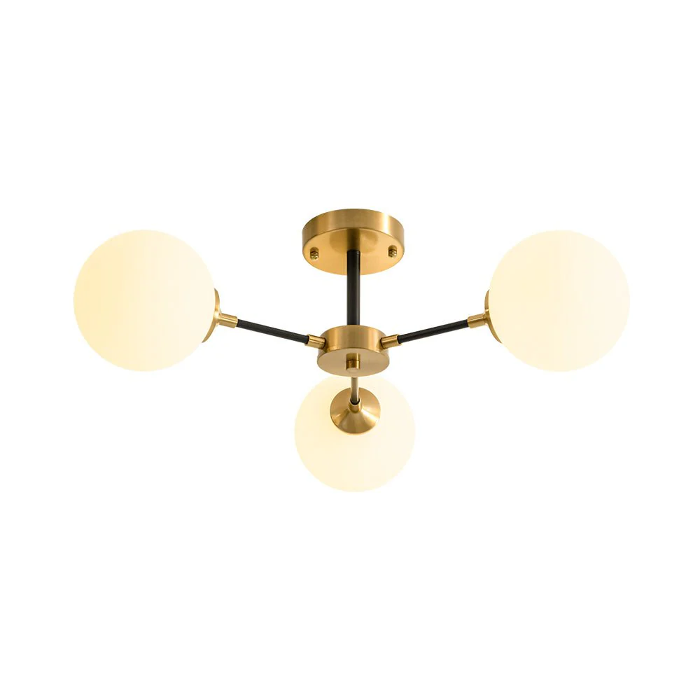 Brass Black 3-Light Frosted Glass Globe Semi Flush Mount - Image 3