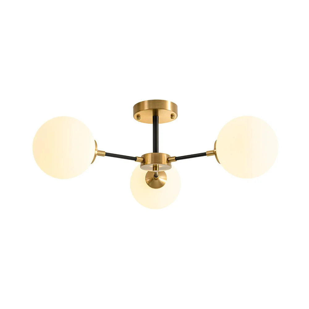 Brass Black 3-Light Frosted Glass Globe Semi Flush Mount - Image 4