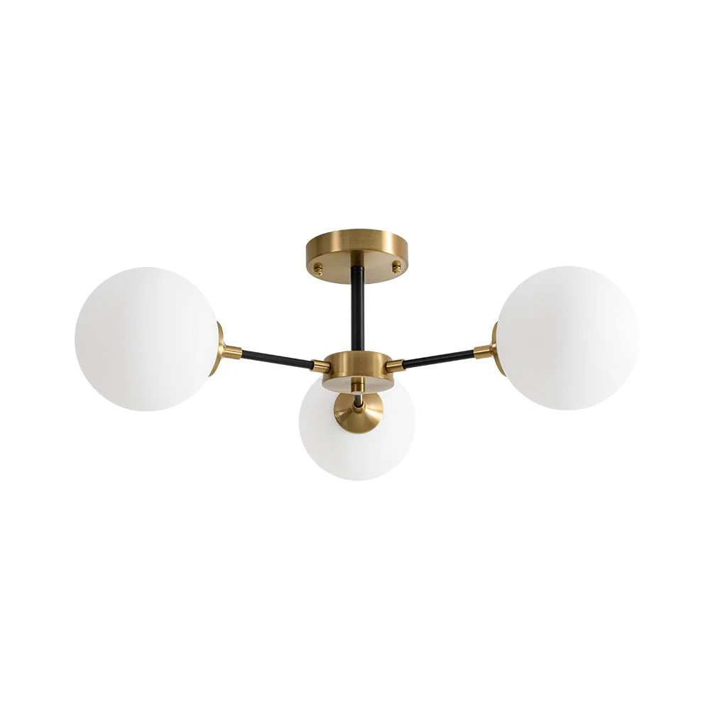 Brass Black 3-Light Frosted Glass Globe Semi Flush Mount - Image 5
