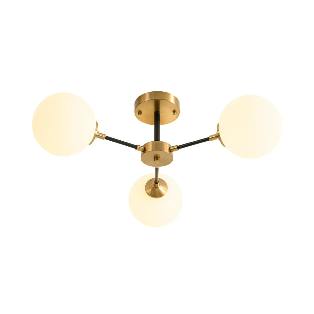 Brass Black 3-Light Frosted Glass Globe Semi Flush Mount - Image 6