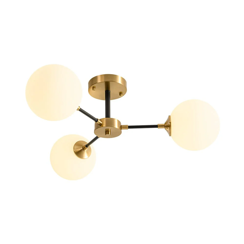 Brass Black 3-Light Frosted Glass Globe Semi Flush Mount - Image 7
