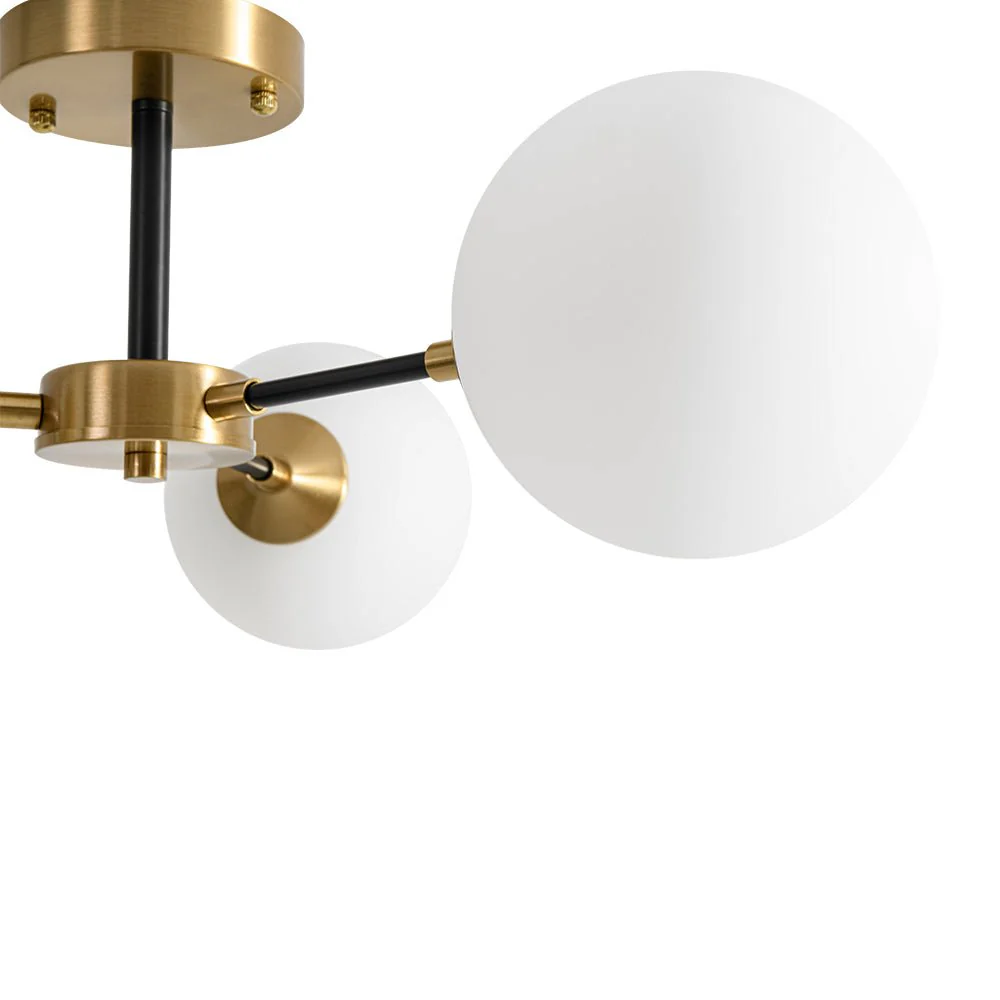 Brass Black 3-Light Frosted Glass Globe Semi Flush Mount - Image 9