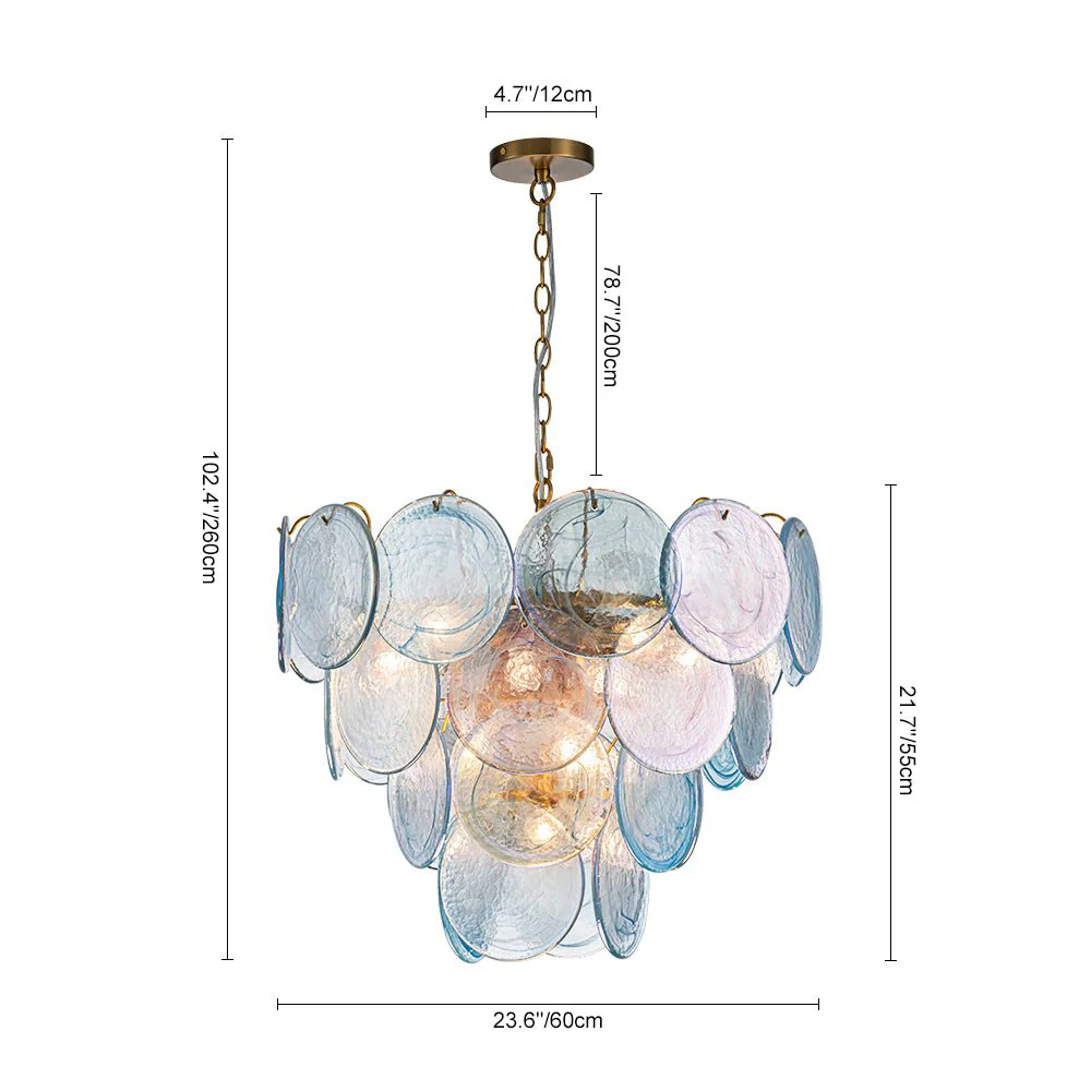 Glam Blue Iridescent Swirl Glass Round Tiered Chandelier - Image 10