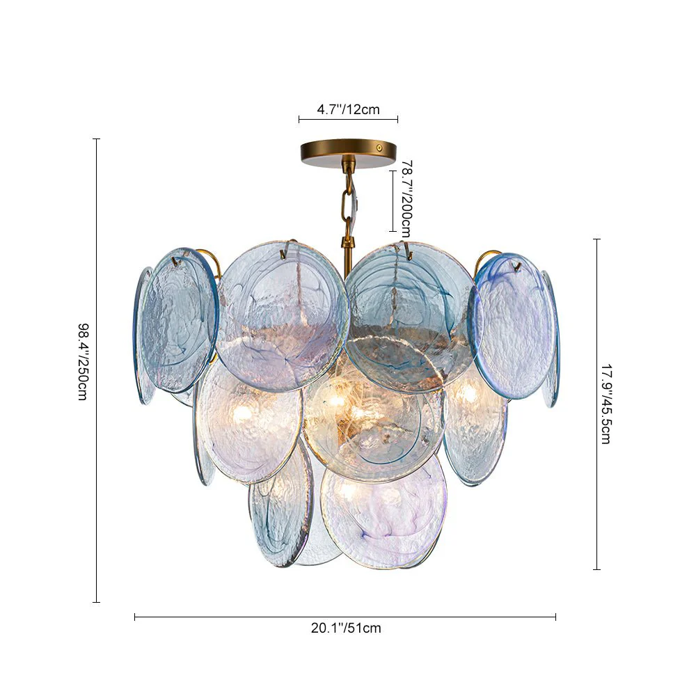 Glam Blue Iridescent Swirl Glass Round Tiered Chandelier - Image 11