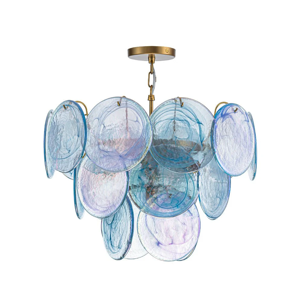 Glam Blue Iridescent Swirl Glass Round Tiered Chandelier - Image 12