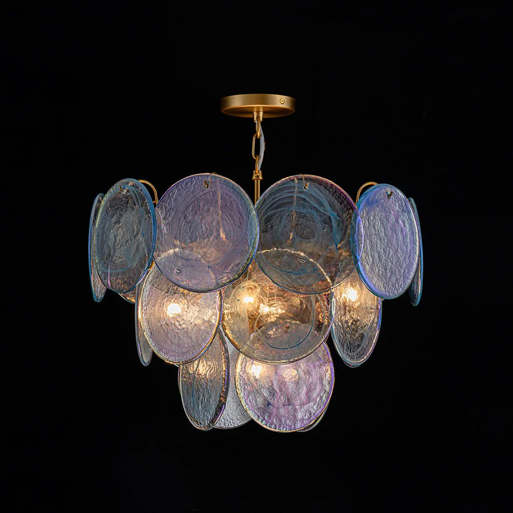 Glam Blue Iridescent Swirl Glass Round Tiered Chandelier - Image 13