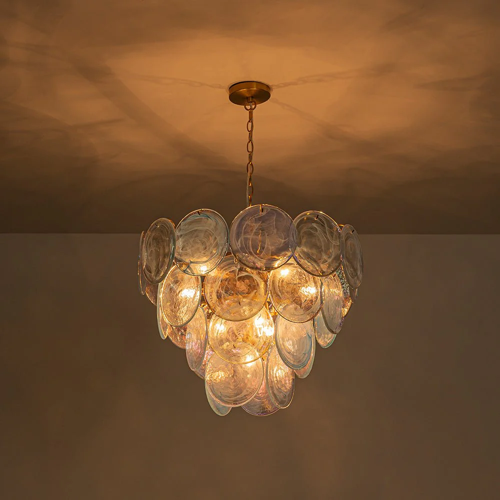 Glam Blue Iridescent Swirl Glass Round Tiered Chandelier - Image 14