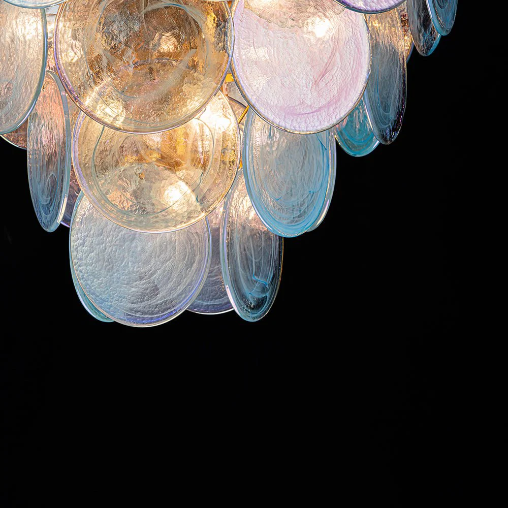 Glam Blue Iridescent Swirl Glass Round Tiered Chandelier - Image 15