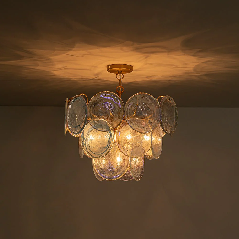 Glam Blue Iridescent Swirl Glass Round Tiered Chandelier - Image 16