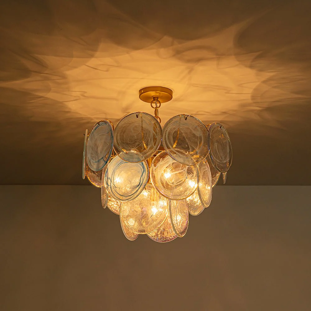 Glam Blue Iridescent Swirl Glass Round Tiered Chandelier - Image 17