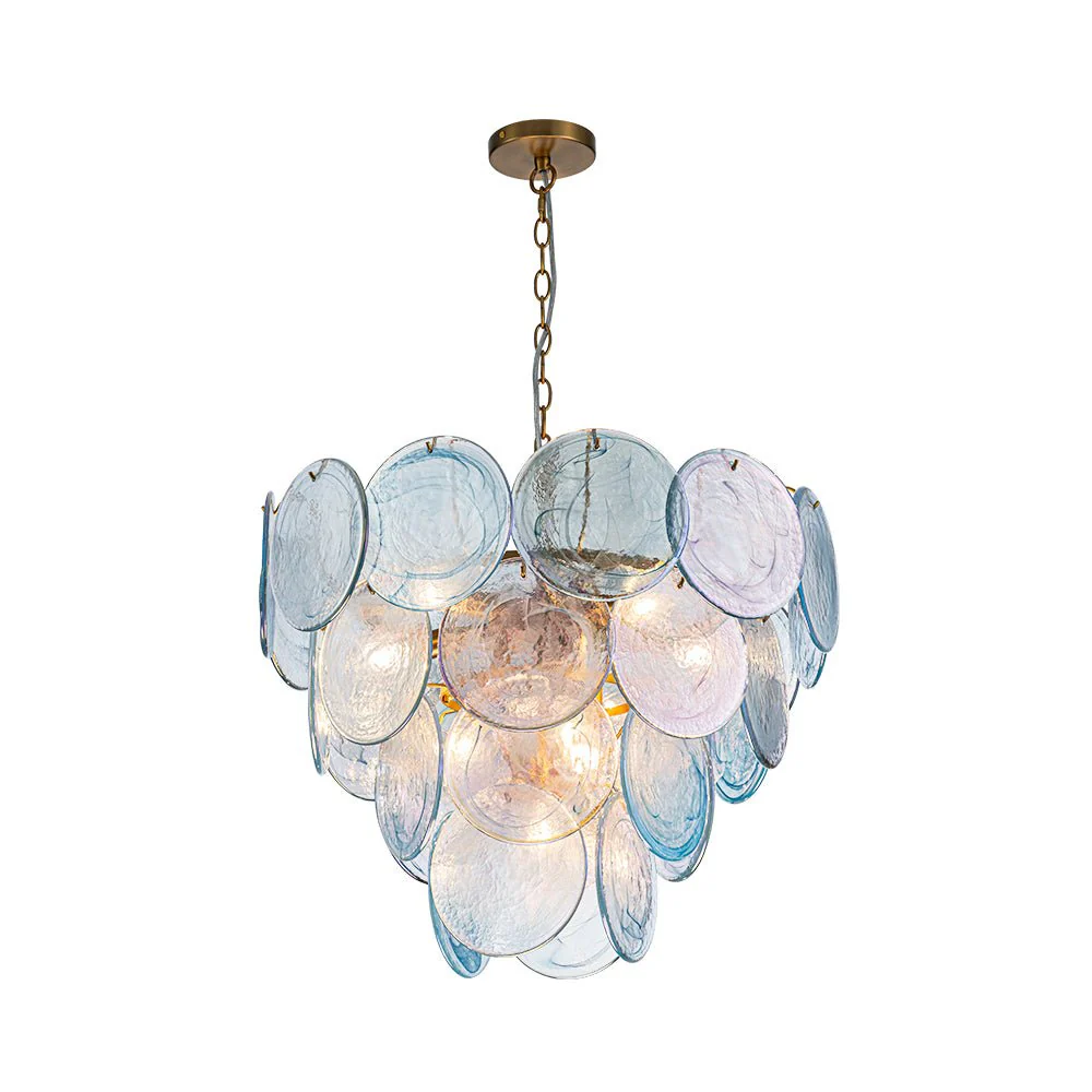 Glam Blue Iridescent Swirl Glass Round Tiered Chandelier - Image 18