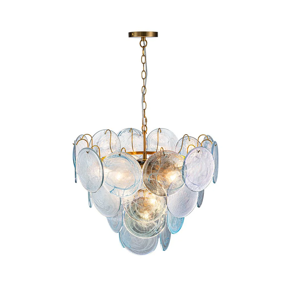 Glam Blue Iridescent Swirl Glass Round Tiered Chandelier - Image 19