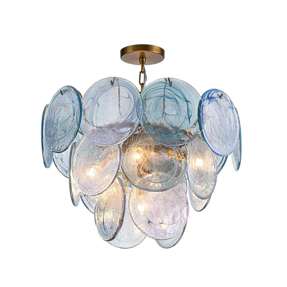 Glam Blue Iridescent Swirl Glass Round Tiered Chandelier - Image 20