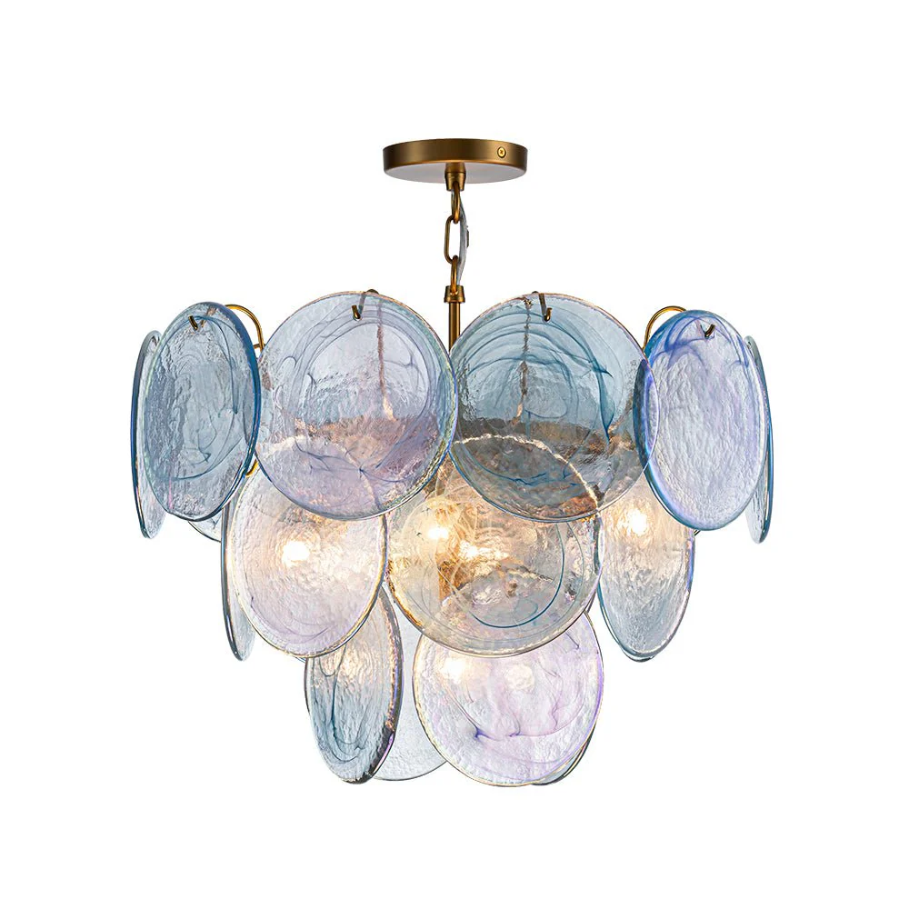 Glam Blue Iridescent Swirl Glass Round Tiered Chandelier - Image 21