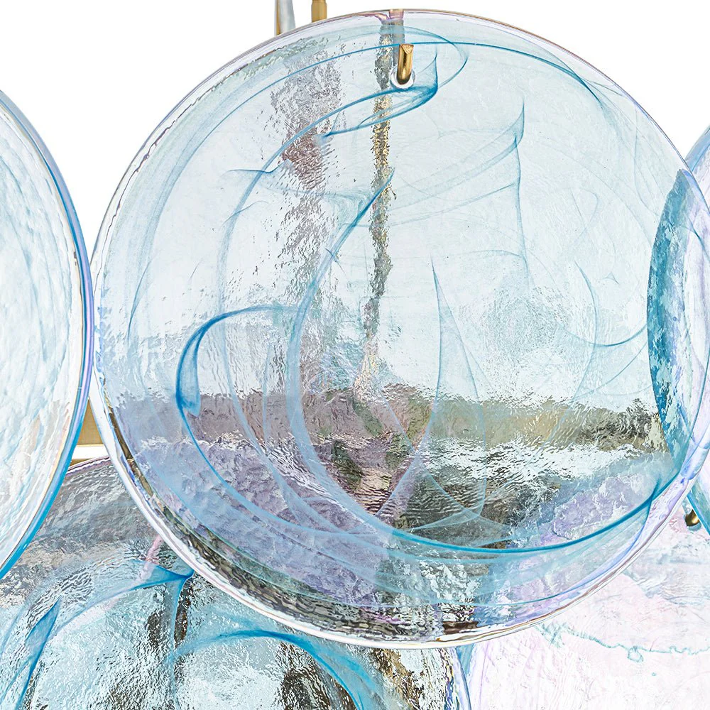 Glam Blue Iridescent Swirl Glass Round Tiered Chandelier - Image 22