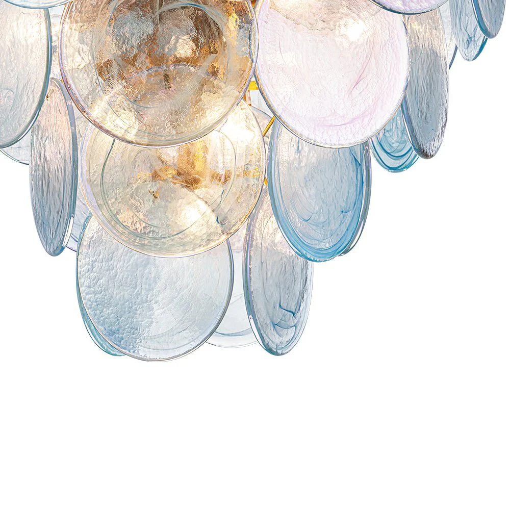 Glam Blue Iridescent Swirl Glass Round Tiered Chandelier - Image 23