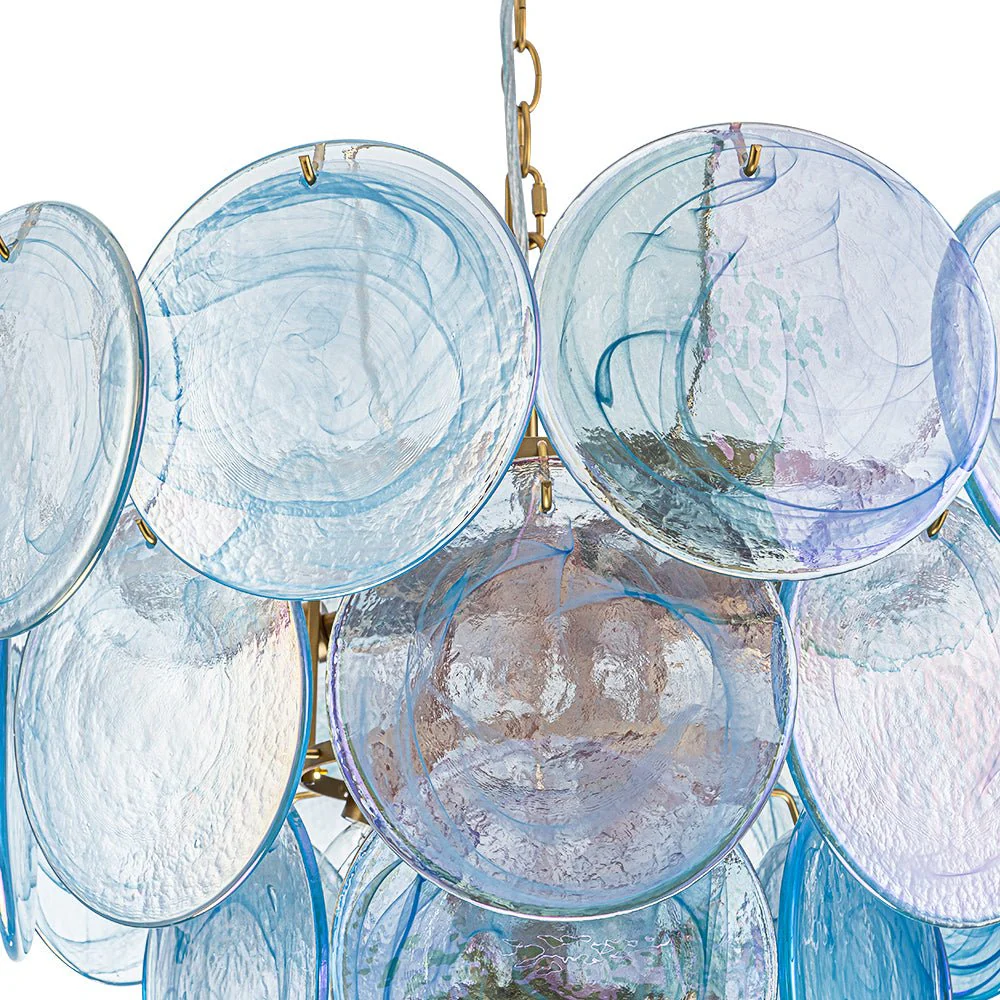Glam Blue Iridescent Swirl Glass Round Tiered Chandelier - Image 24