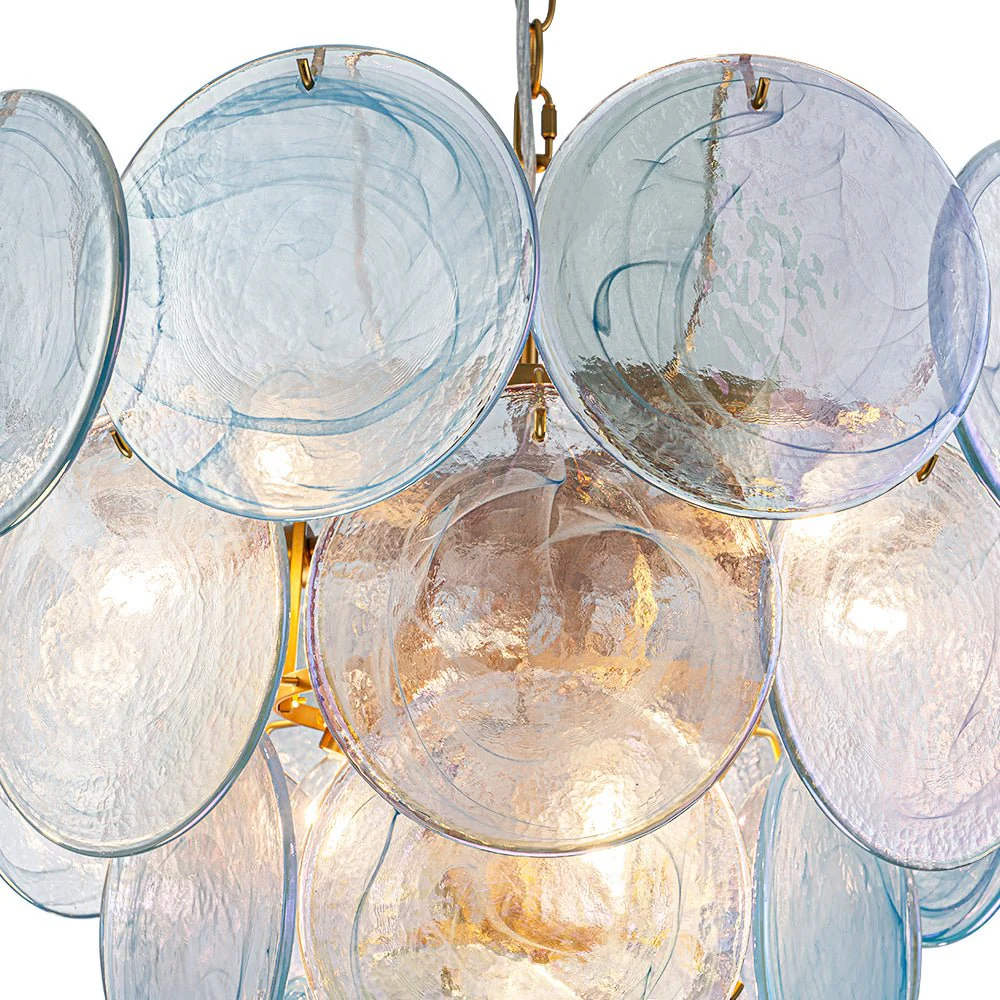 Glam Blue Iridescent Swirl Glass Round Tiered Chandelier - Image 25